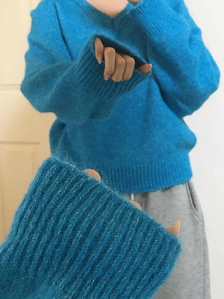 Ribbed Contrast Boat Neck Puff Knit