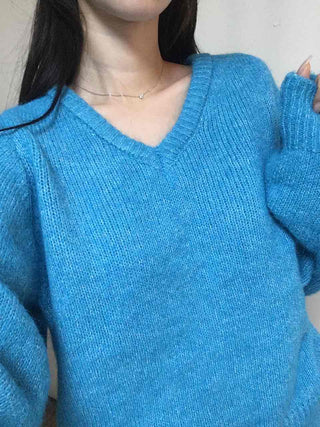Ribbed Contrast Boat Neck Puff Knit