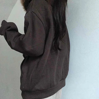 Fur-trimmed Hooded Lettering Oversized Zip-up