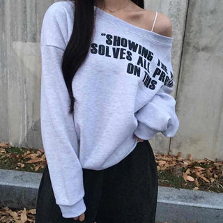 Street Lettering Washed Oversized Shoulder Cutout Sweatshirt
