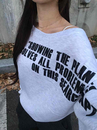Street Lettering Washed Oversized Shoulder Cutout Sweatshirt