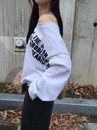 Street Lettering Washed Oversized Shoulder Cutout Sweatshirt