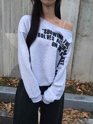Street Lettering Washed Oversized Shoulder Cutout Sweatshirt