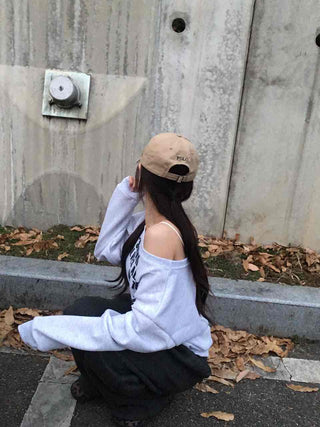 Street Lettering Washed Oversized Shoulder Cutout Sweatshirt