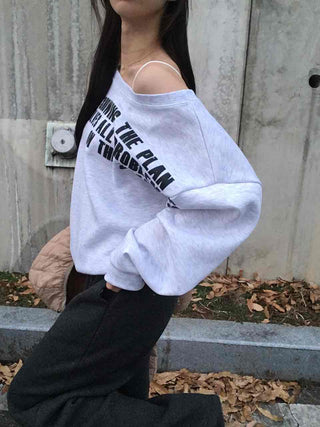 Street Lettering Washed Oversized Shoulder Cutout Sweatshirt