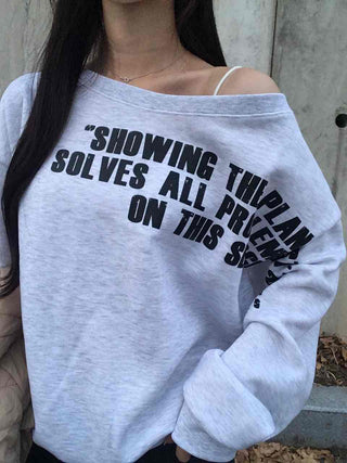 Street Lettering Washed Oversized Shoulder Cutout Sweatshirt