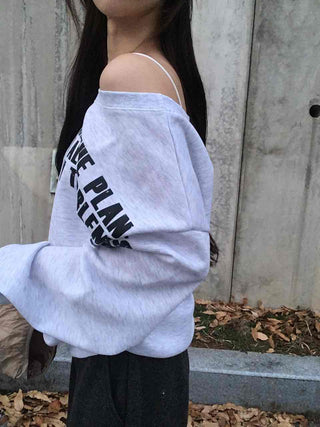 Street Lettering Washed Oversized Shoulder Cutout Sweatshirt