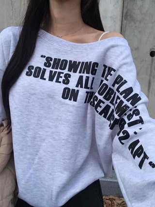 Street Lettering Washed Oversized Shoulder Cutout Sweatshirt
