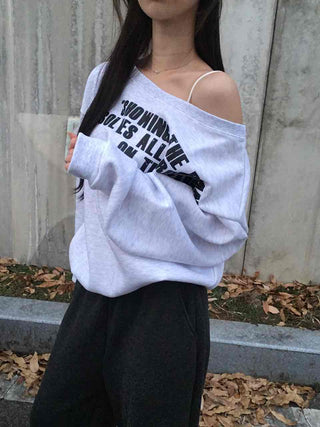 Street Lettering Washed Oversized Shoulder Cutout Sweatshirt