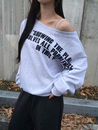 Street Lettering Washed Oversized Shoulder Cutout Sweatshirt