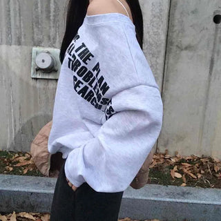 Street Lettering Washed Oversized Shoulder Cutout Sweatshirt