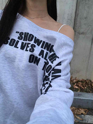Street Lettering Washed Oversized Shoulder Cutout Sweatshirt