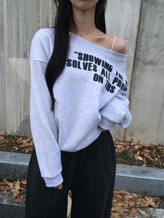Street Lettering Washed Oversized Shoulder Cutout Sweatshirt