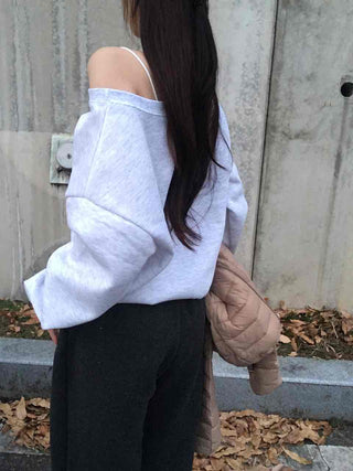 Street Lettering Washed Oversized Shoulder Cutout Sweatshirt
