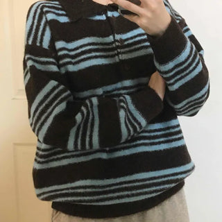Fuzzy Wool Loose Fit Bold Stripe Knit