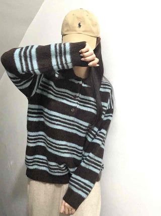 Fuzzy Wool Loose Fit Bold Stripe Knit