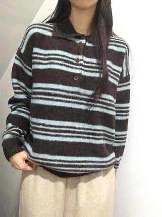 Fuzzy Wool Loose Fit Bold Stripe Knit