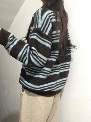 Fuzzy Wool Loose Fit Bold Stripe Knit