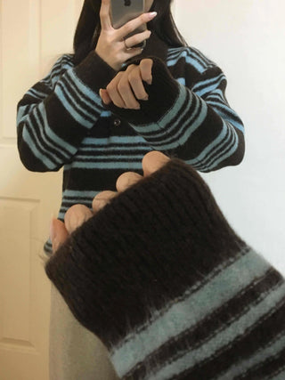 Fuzzy Wool Loose Fit Bold Stripe Knit