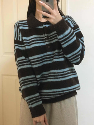 Fuzzy Wool Loose Fit Bold Stripe Knit