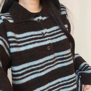 Fuzzy Wool Loose Fit Bold Stripe Knit