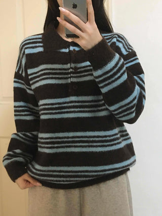 Fuzzy Wool Loose Fit Bold Stripe Knit