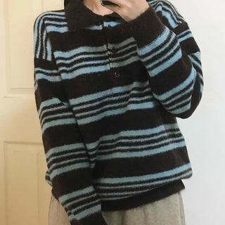 Fuzzy Wool Loose Fit Bold Stripe Knit