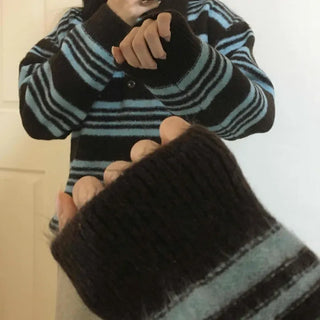 Fuzzy Wool Loose Fit Bold Stripe Knit