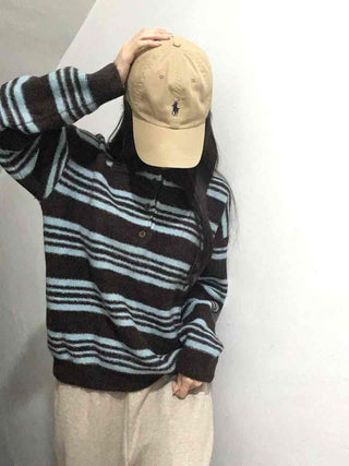 Fuzzy Wool Loose Fit Bold Stripe Knit