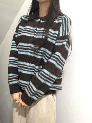 Fuzzy Wool Loose Fit Bold Stripe Knit