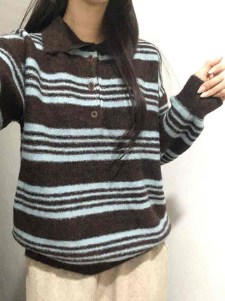 Fuzzy Wool Loose Fit Bold Stripe Knit