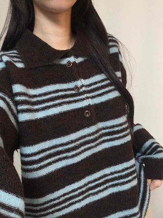 Fuzzy Wool Loose Fit Bold Stripe Knit