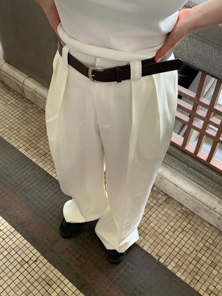 Jian Daily Two-Pin Tuck Wide Slacks