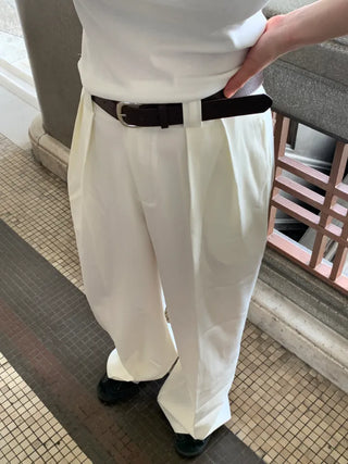 Jian Daily Two-Pin Tuck Wide Slacks