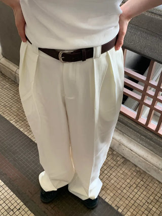 Jian Daily Two-Pin Tuck Wide Slacks