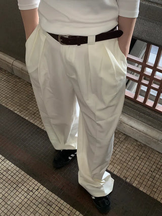 Jian Daily Two-Pin Tuck Wide Slacks