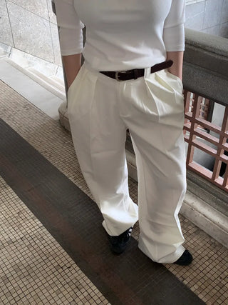 Jian Daily Two-Pin Tuck Wide Slacks