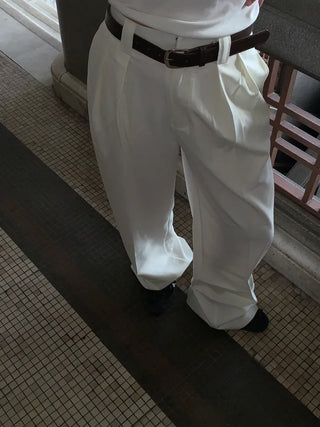 Jian Daily Two-Pin Tuck Wide Slacks