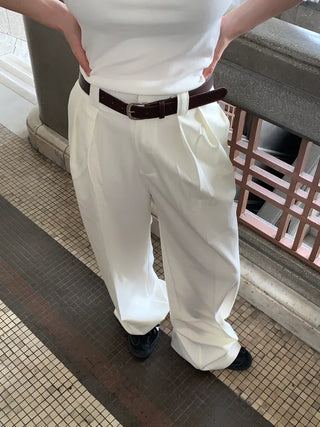 Jian Daily Two-Pin Tuck Wide Slacks