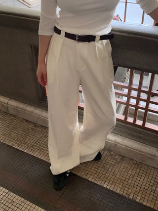 Jian Daily Two-Pin Tuck Wide Slacks