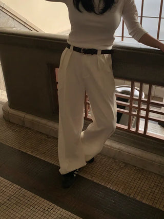 Jian Daily Two-Pin Tuck Wide Slacks