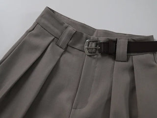Jian Daily Two-Pin Tuck Wide Slacks