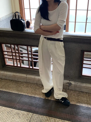 Jian Daily Two-Pin Tuck Wide Slacks