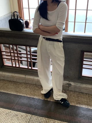 Jian Daily Two-Pin Tuck Wide Slacks