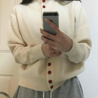 Ivory Button Polo Neck Balloon Fit Short Cardigan
