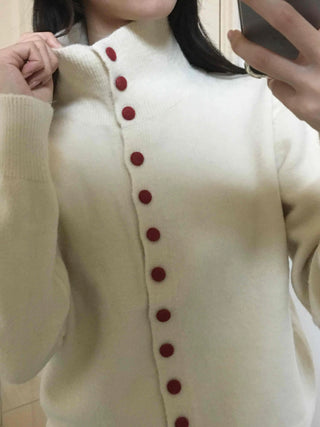 Ivory Button Polo Neck Balloon Fit Short Cardigan