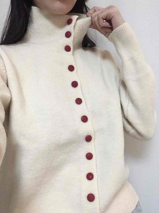 Ivory Button Polo Neck Balloon Fit Short Cardigan