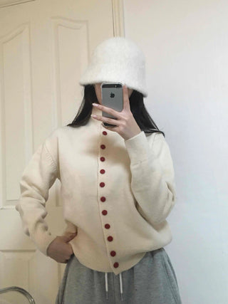 Ivory Button Polo Neck Balloon Fit Short Cardigan