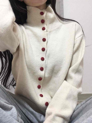 Ivory Button Polo Neck Balloon Fit Short Cardigan