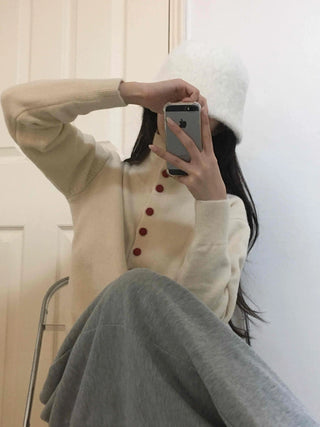 Ivory Button Polo Neck Balloon Fit Short Cardigan